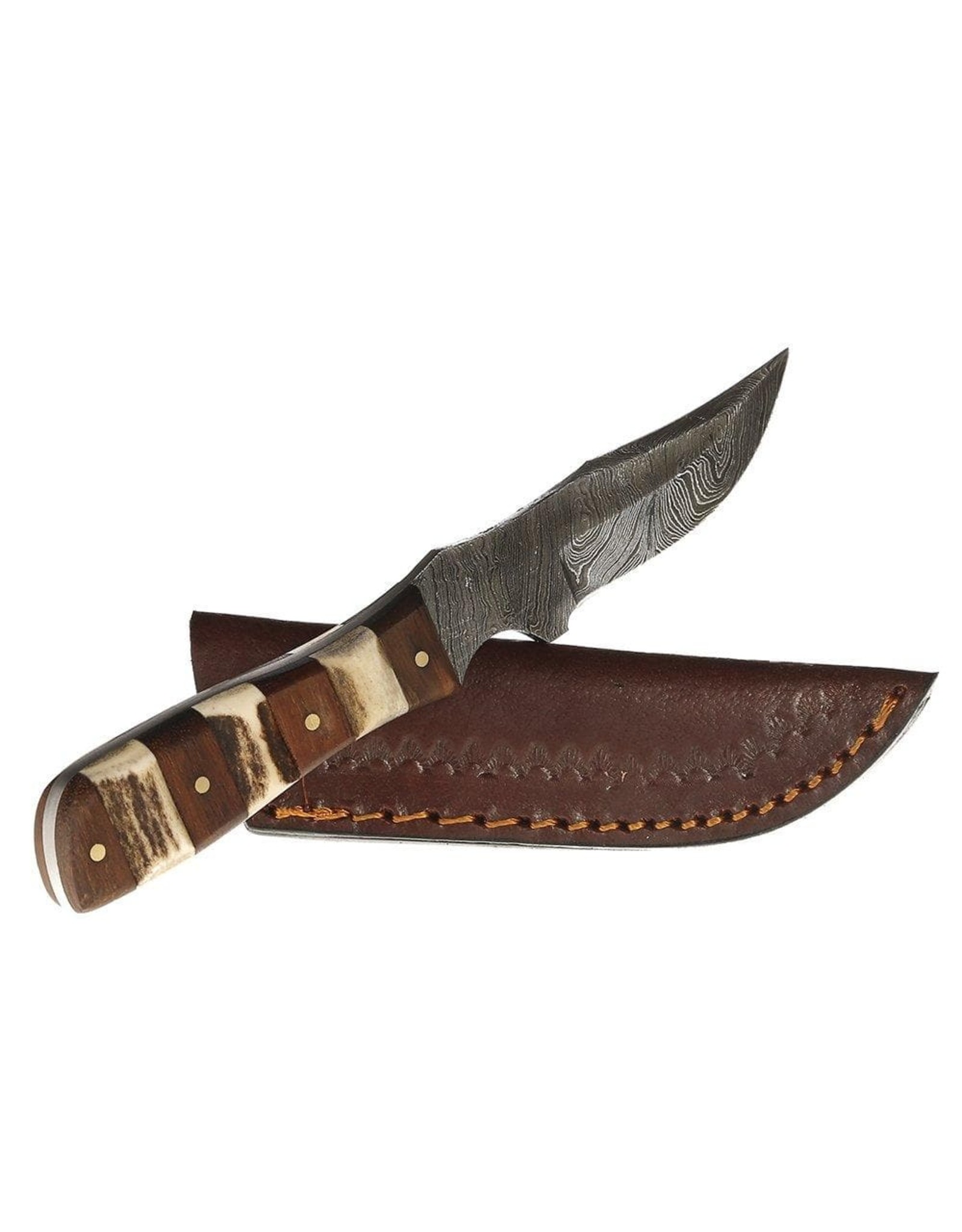 Knife 6.25" Damascus, Mini Stag, Wood with Sheath