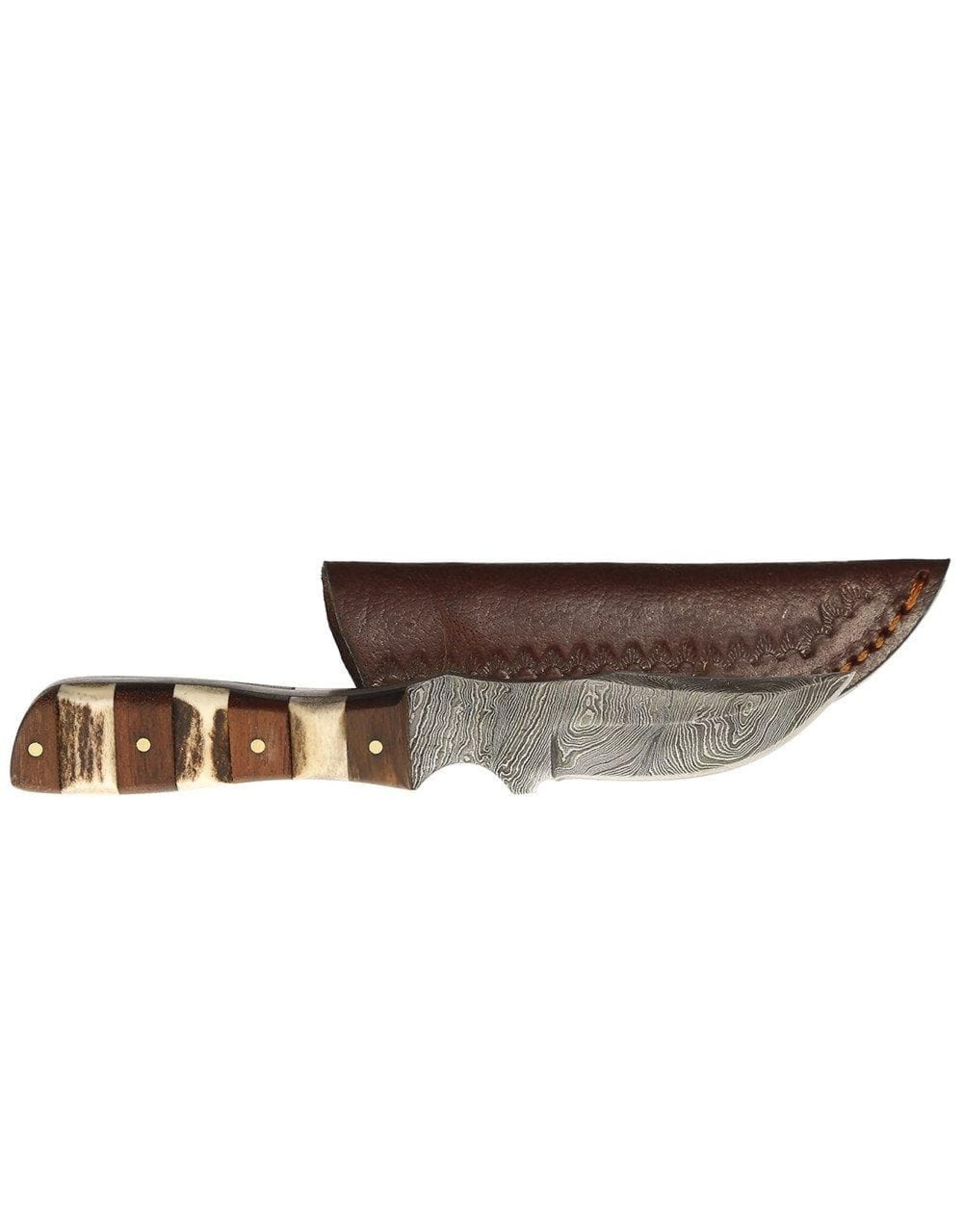 Knife 6.25" Damascus, Mini Stag, Wood with Sheath