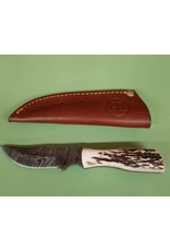 Damascus Steel Knife with Stag Horn Grip and Sheath