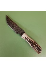 Damascus Steel Knife with Stag Horn Grip and Sheath