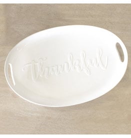 Thankful Embossed Platter White 18X4