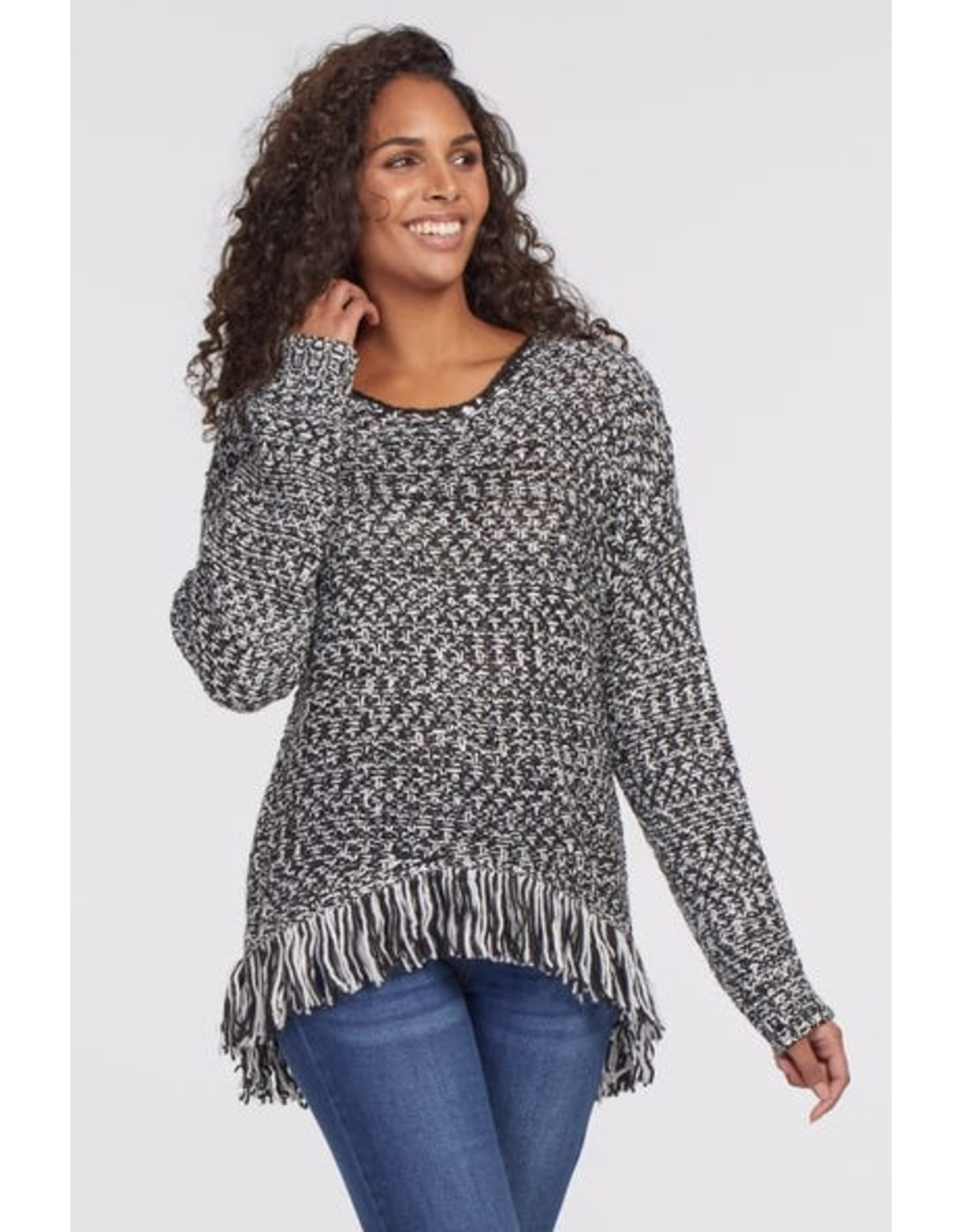 Tribal Tribal Long Sleeve Fringe Sweater