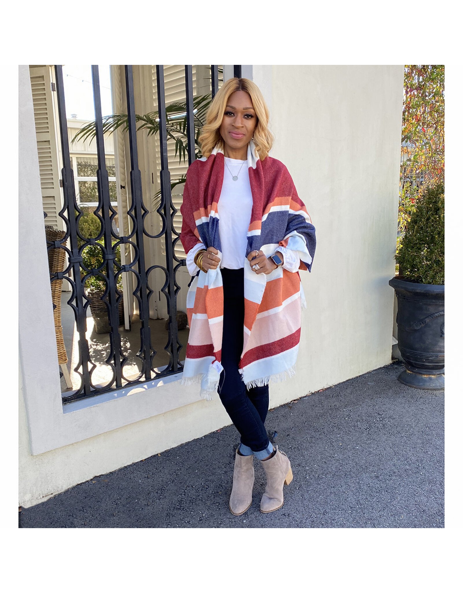 The Royal Standard Tatum Cape Wrap Cream/Red/Navy/ One Size