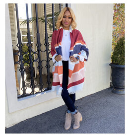 The Royal Standard Tatum Cape Wrap Cream/Red/Navy/ One Size