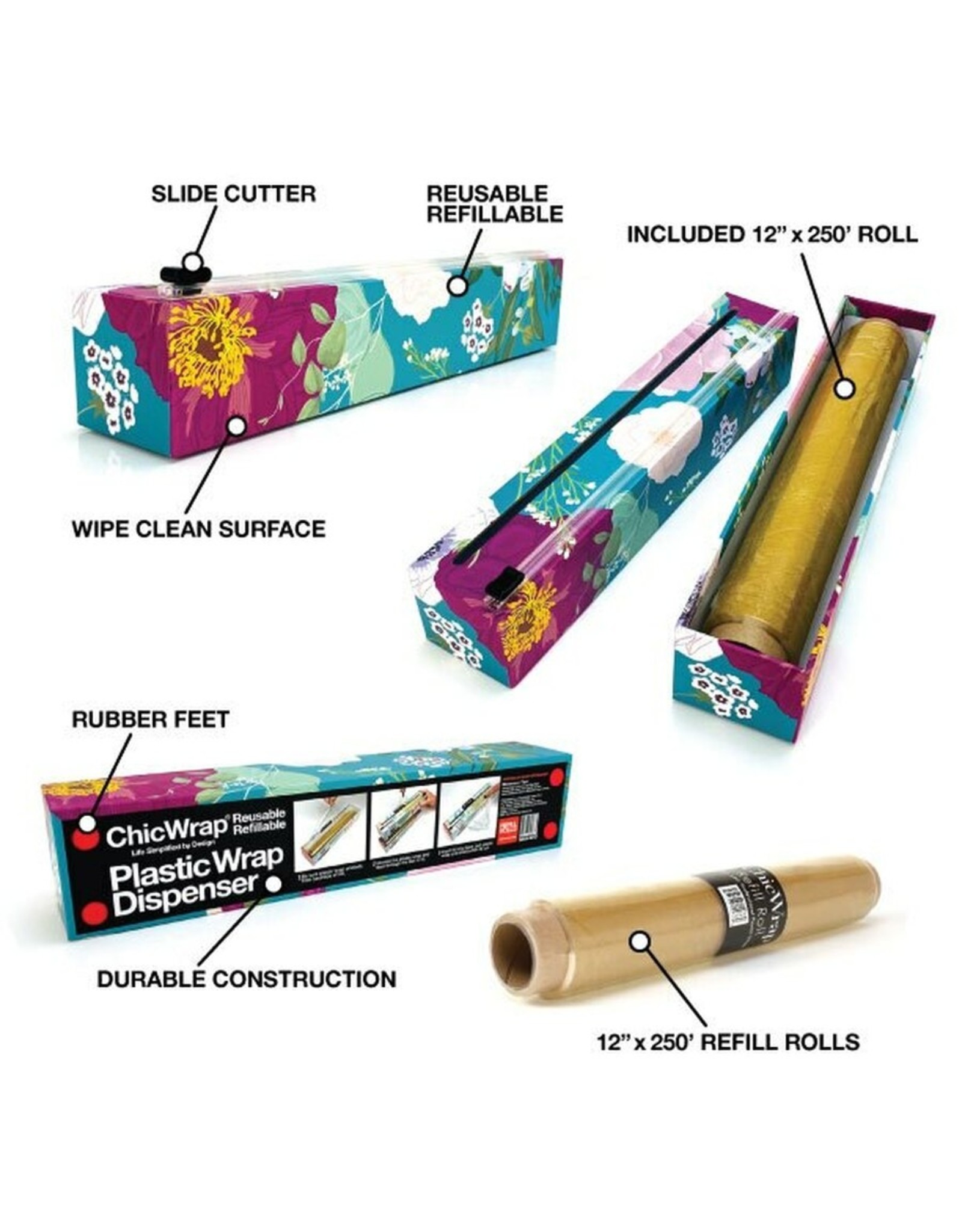 ChicWrap - Spring Flowers Plastic Wrap Dispenser 12" X 250'