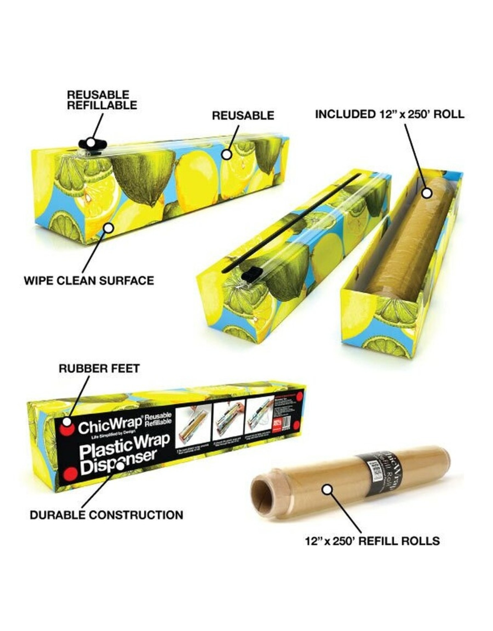 ChicWrap - Lemon Plastic Wrap  Dispenser 12" X  250'