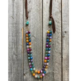 J. Forks Multi Color Agate with Leather Necklace
