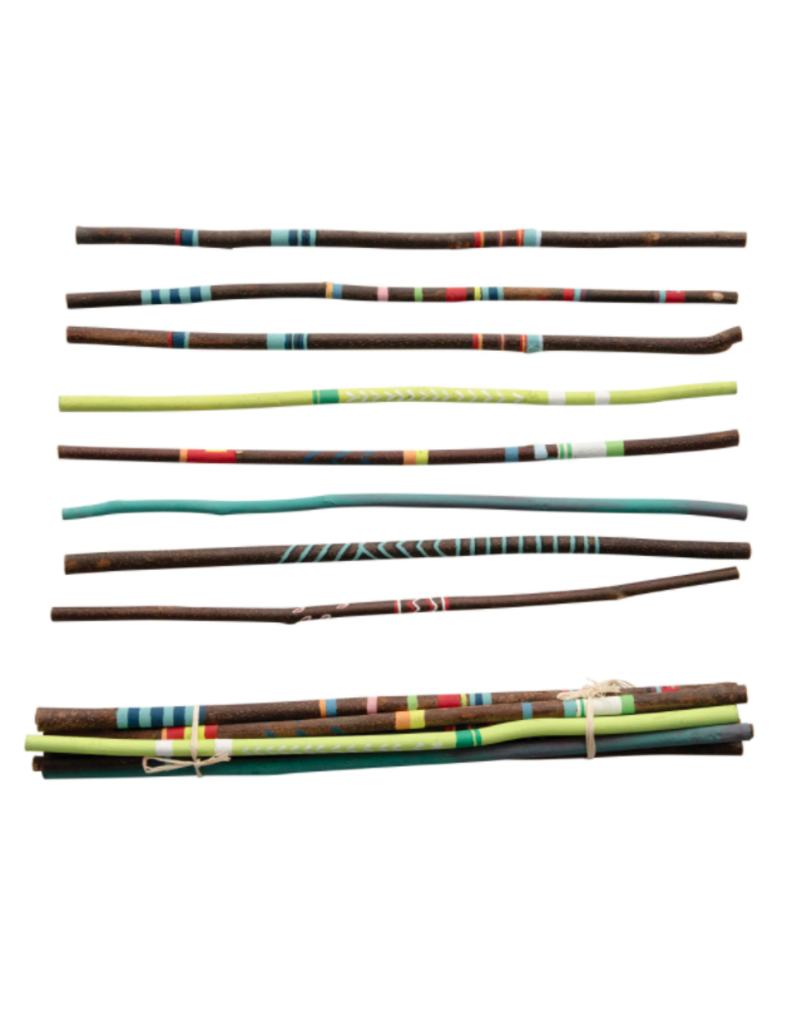 Hand-Painted Acacia Wood Sticks, Set of 8