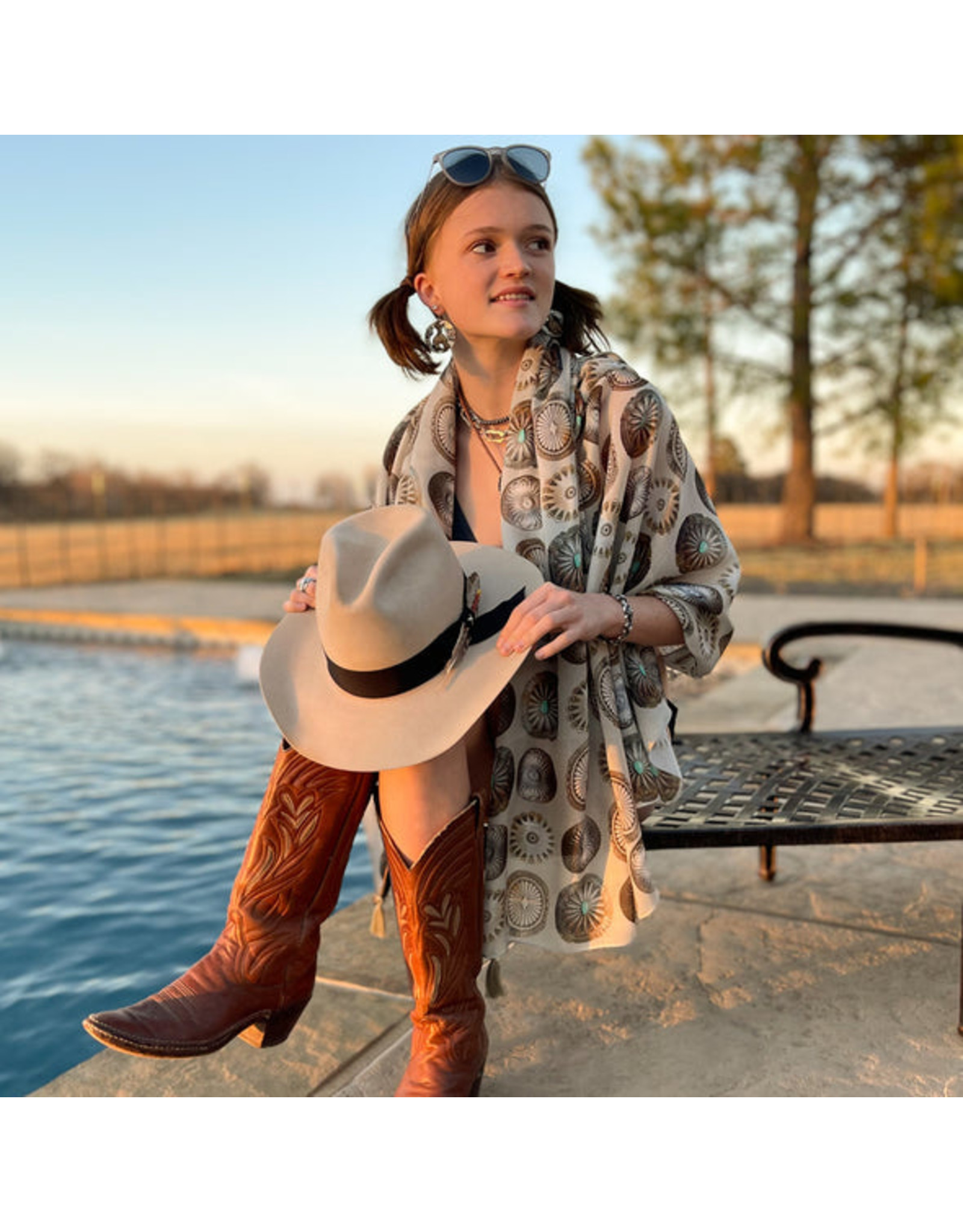 Fringe Scarves Fringe Shawl/Swim Wrap-Bone