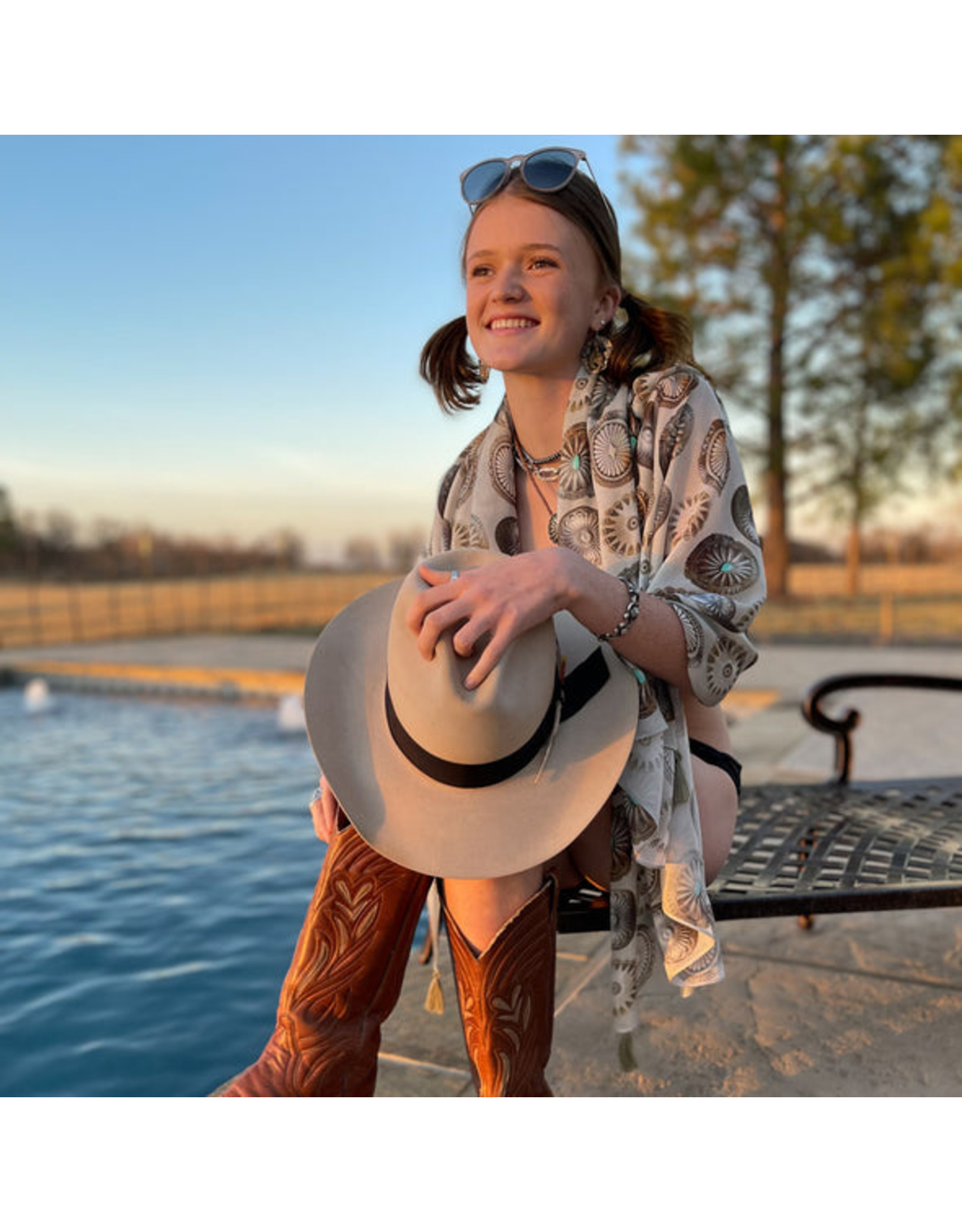 Fringe Scarves Fringe Shawl/Swim Wrap-Bone