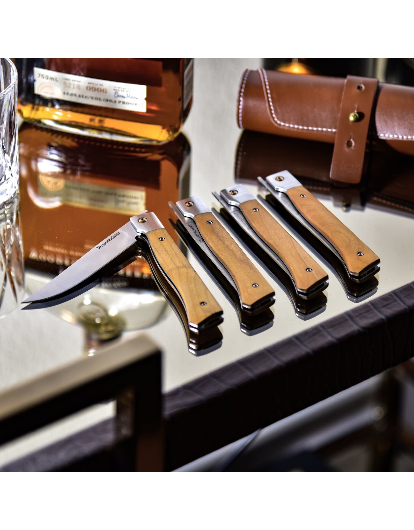 Messermeister 4 Piece Fine Edge Steak Knife Set w Leather Roll