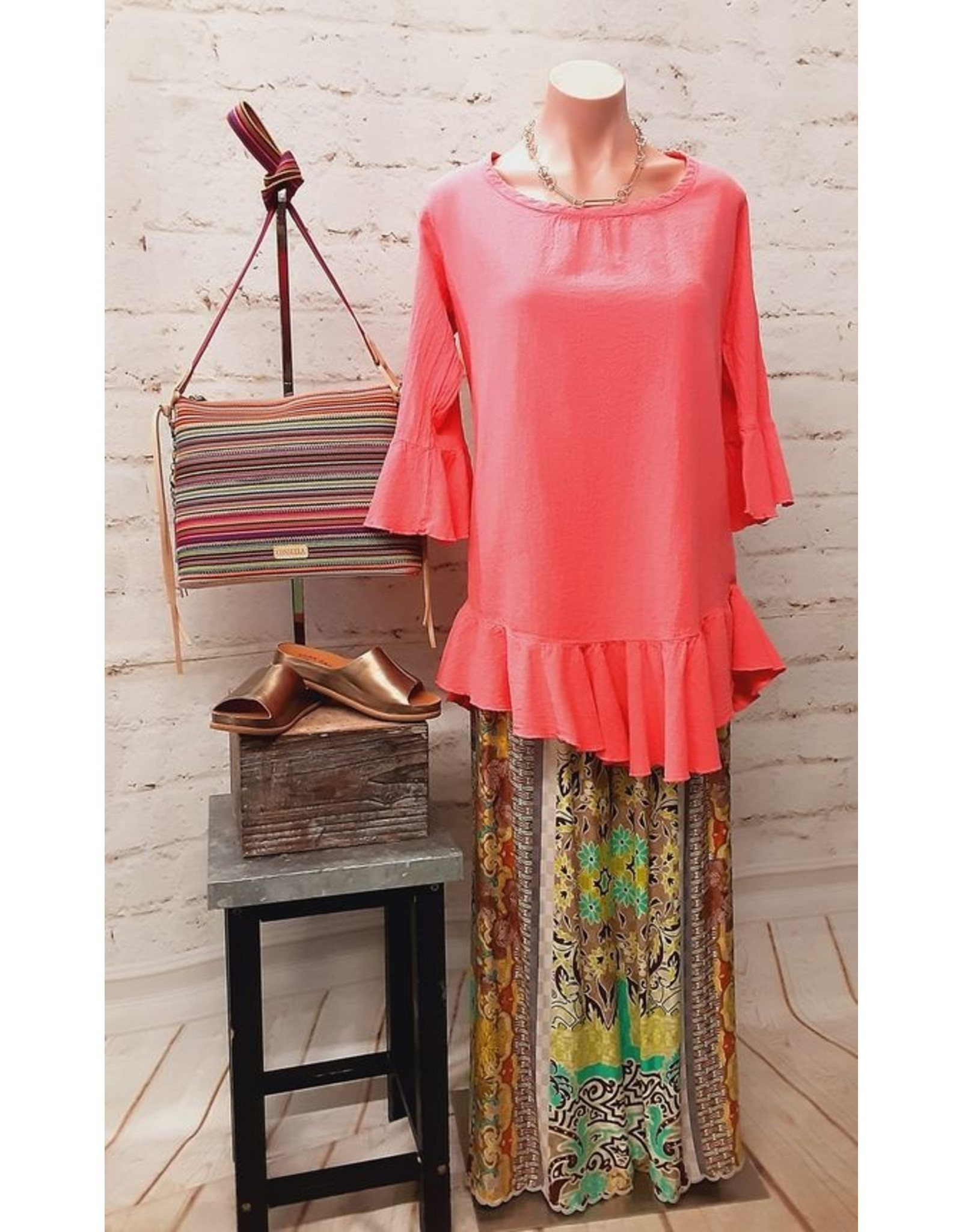 Hawaiian Gauze Frayed Bell Sleeve Top