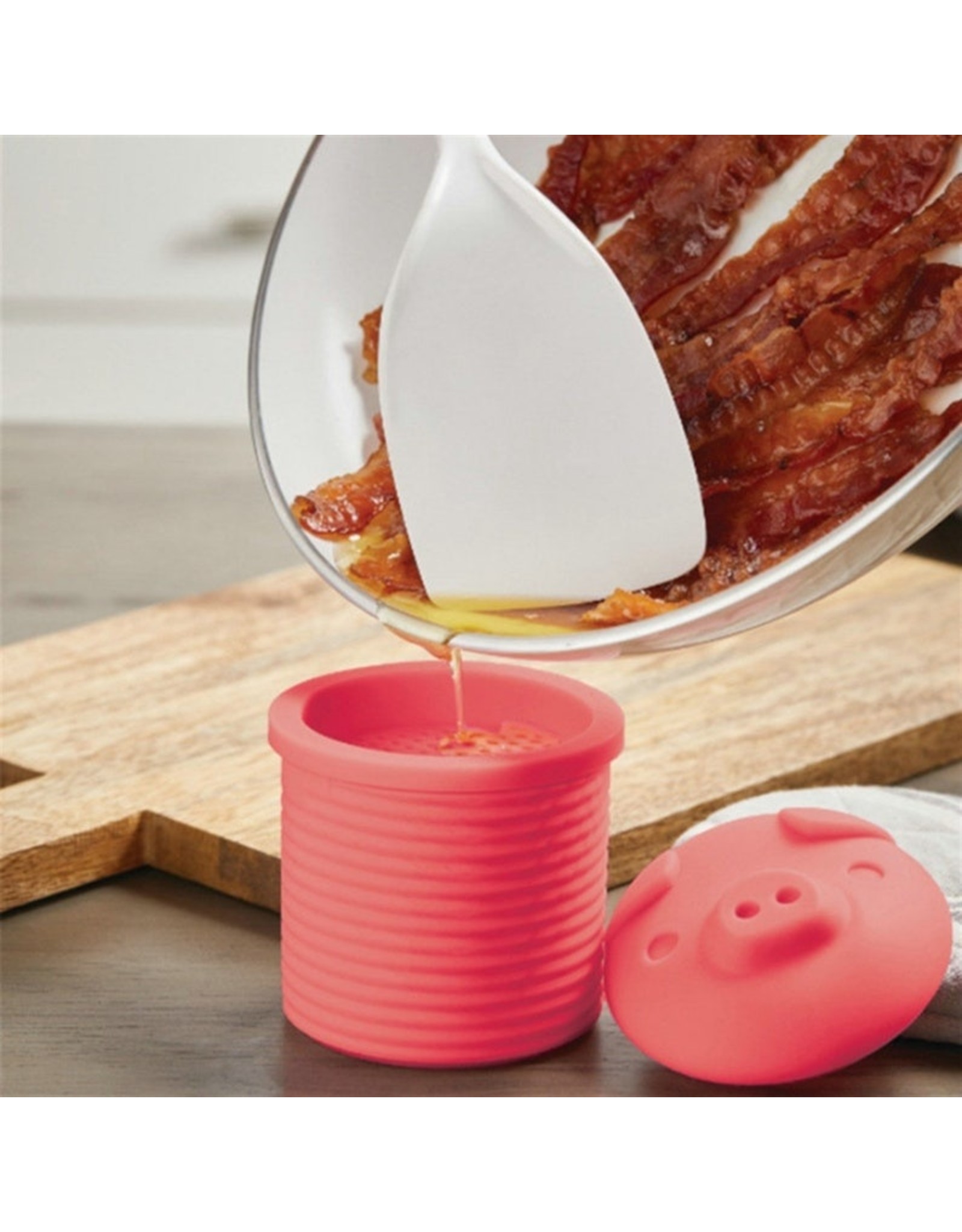 Bacon Bin Grease Holder Pink Pig Shape