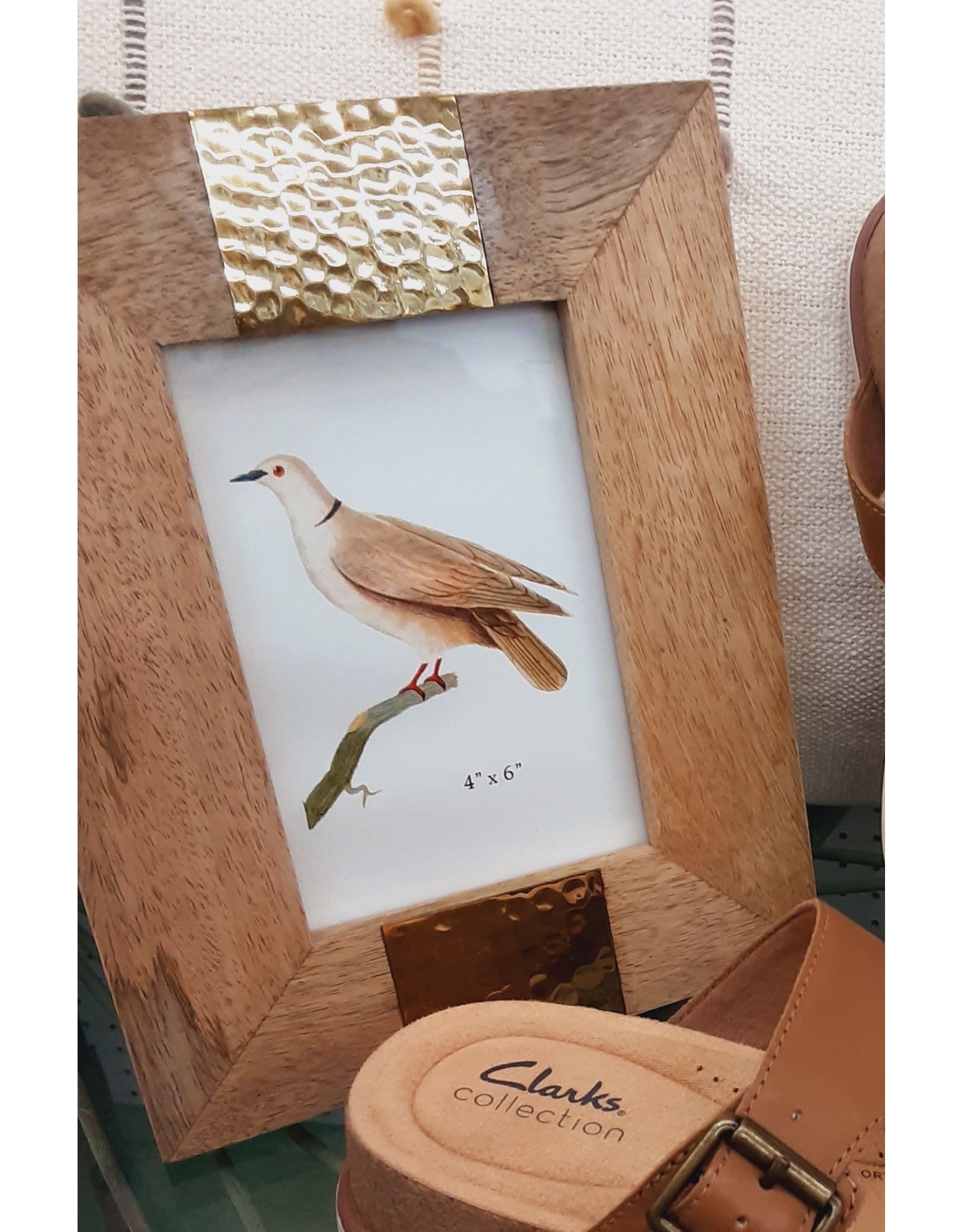 Mango Wood Photo Frame with Hammered Metal Inlay