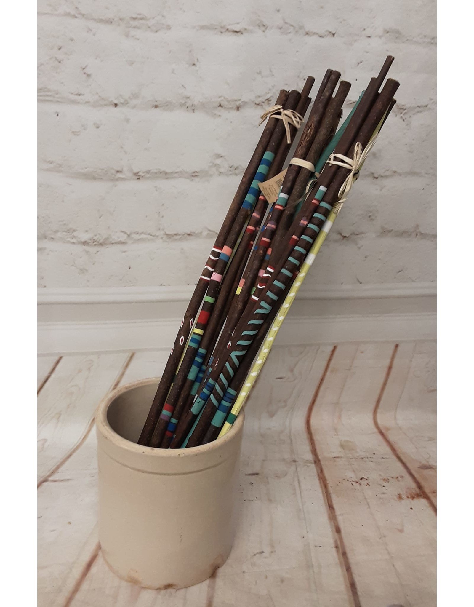Hand-Painted Acacia Wood Sticks, Set of 8