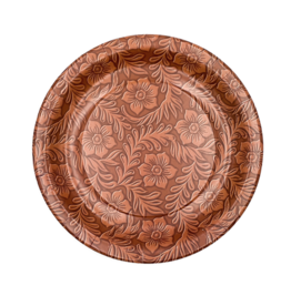 Floral Tooled Leather Dinner Plate