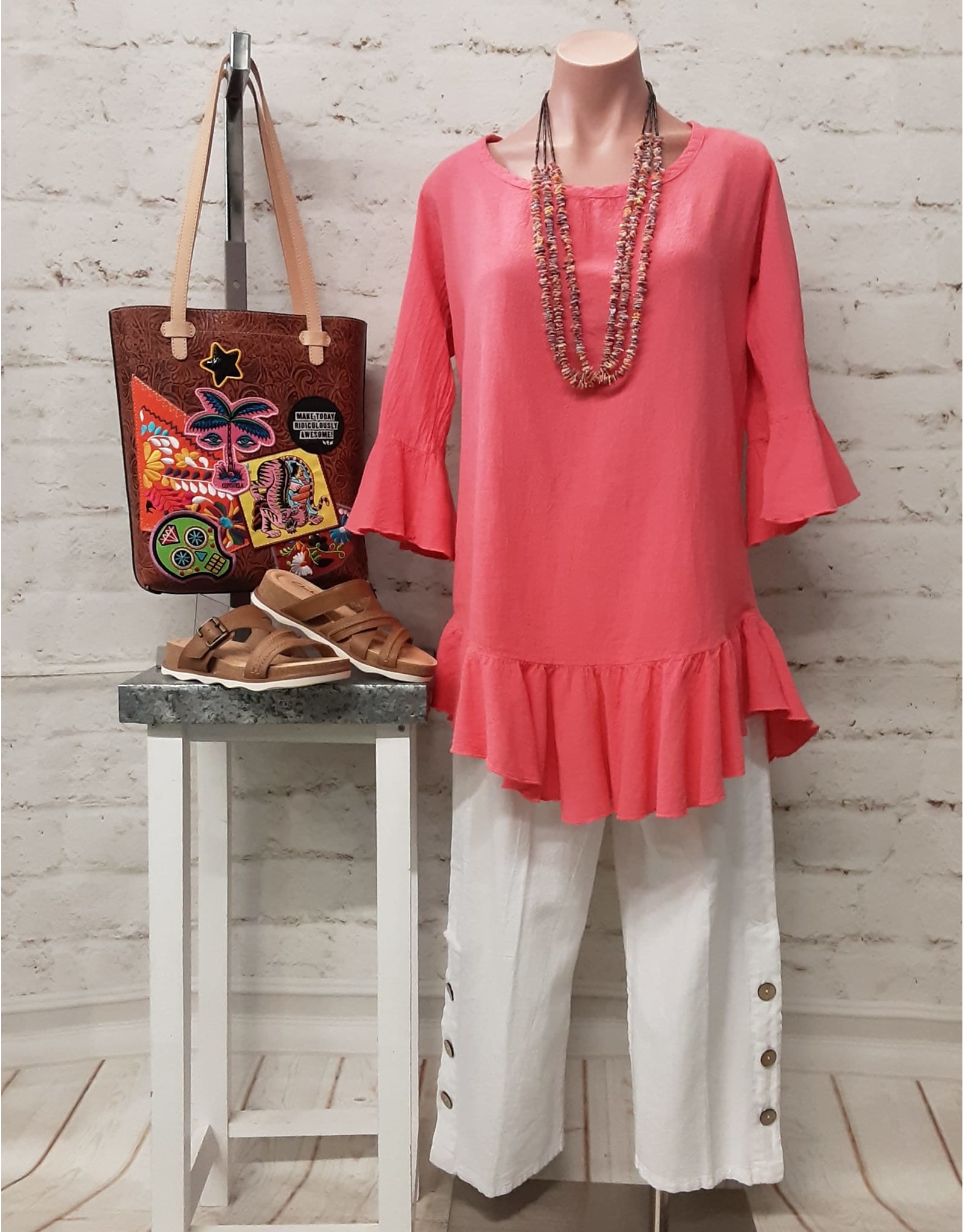 Hawaiian Gauze Frayed Bell Sleeve Top