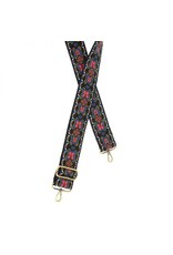 2" Black/Pink Butterfly Embroidered Guitar Strap