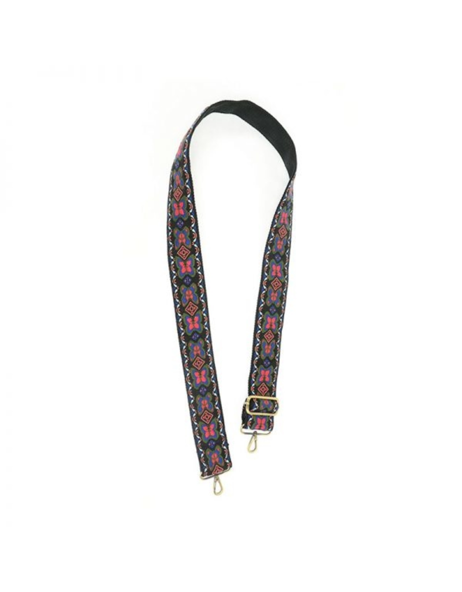 2" Black/Pink Butterfly Embroidered Guitar Strap
