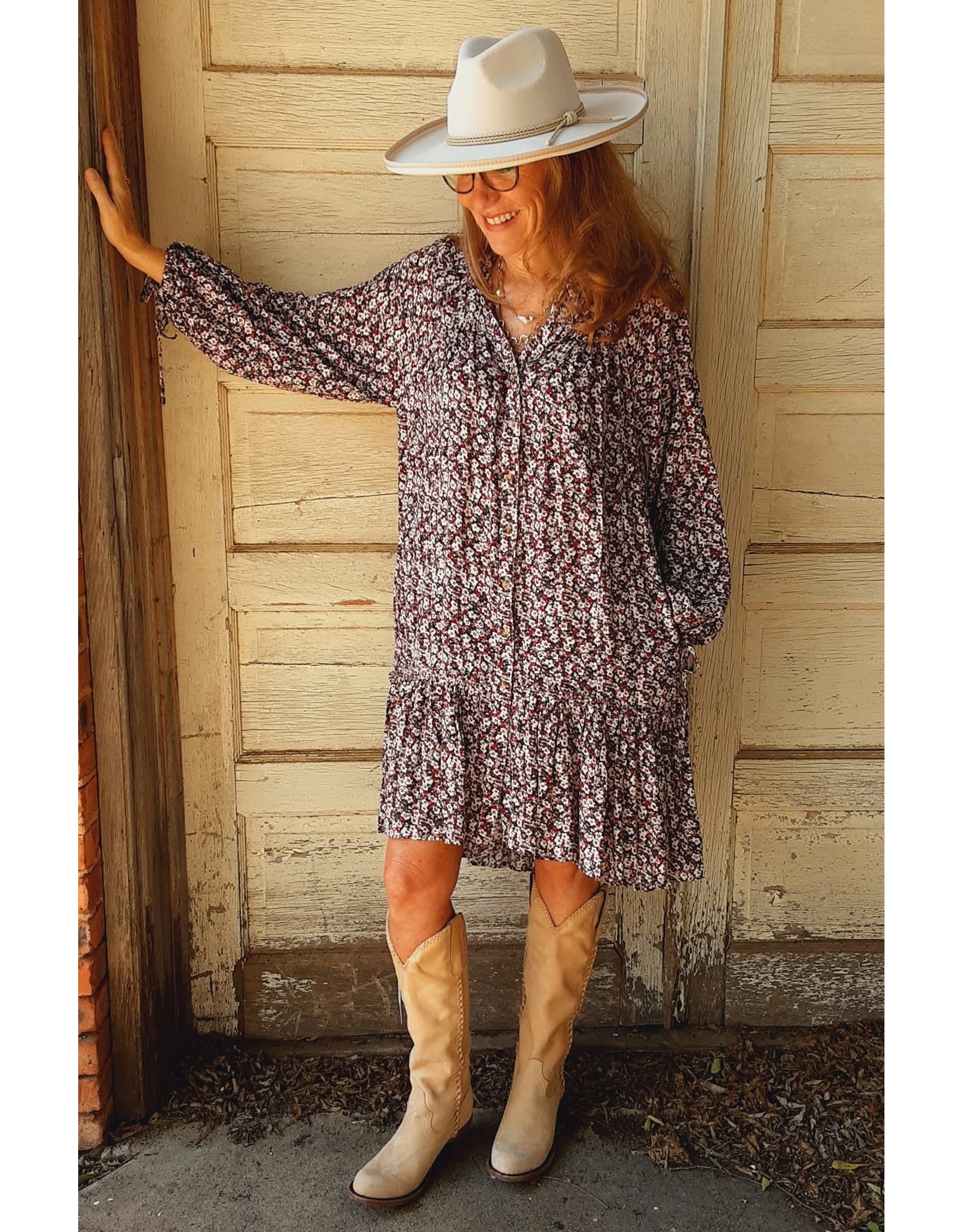 Redlands Long Sleeve Printed Rayon Dress