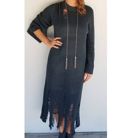 Extra Long Distressed Knitted Dress