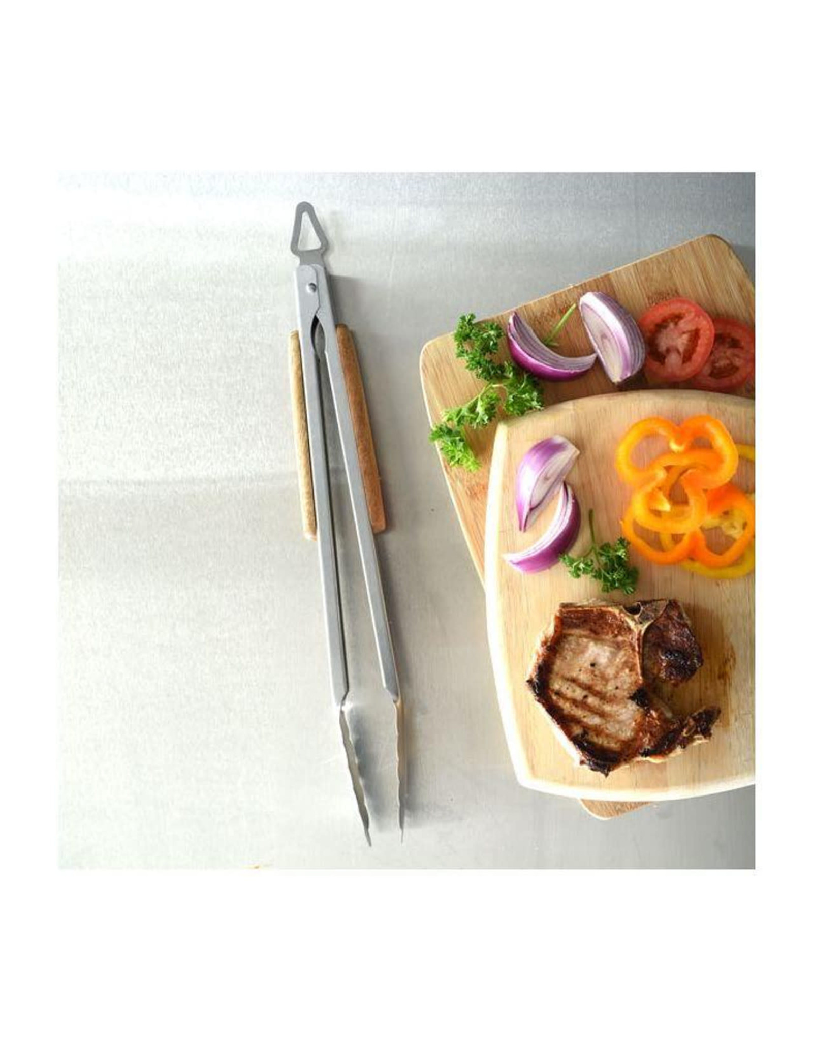 18" Wooden Handle BBQ Tongs