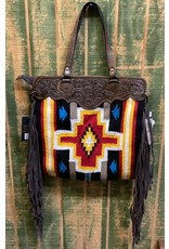 Saddle Blanket Bag with Fringe and Hand Carved Leather