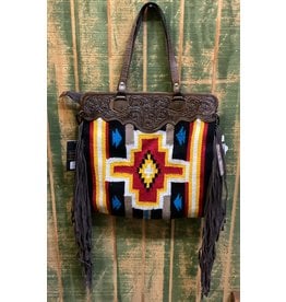 Saddle Blanket Bag with Fringe and Hand Carved Leather
