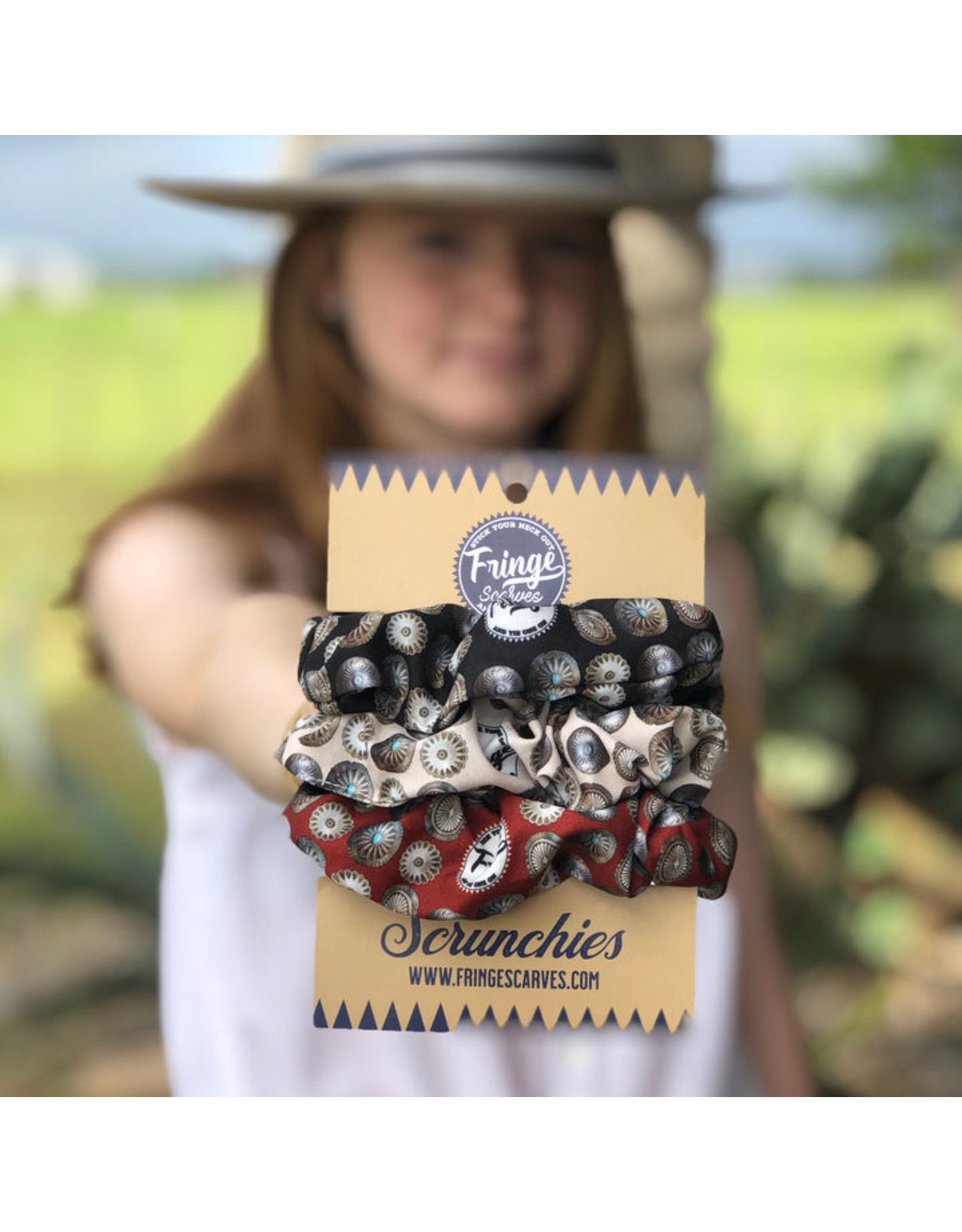 Fringe Scarves Fringe Scrunchies - Pack of 3 Baby Concho Red/Black/Bone