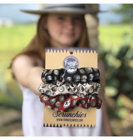 Fringe Scarves Fringe Scrunchies - Pack of 3 Baby Concho Red/Black/Bone Fringe Scarves Fringe Scrunchies - Pack of 3 Baby Concho Red/Black/Bone