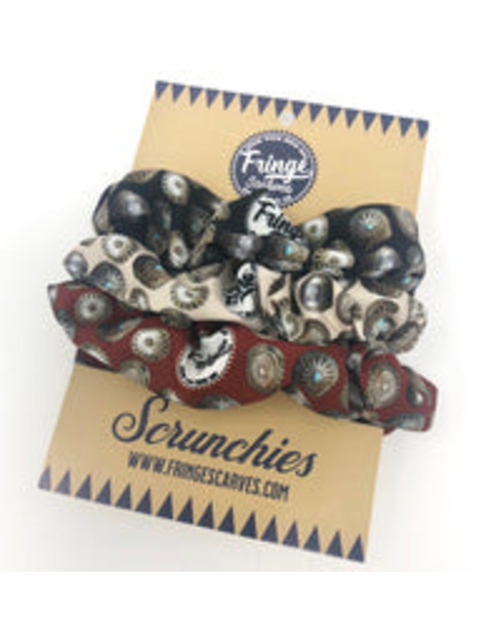 Fringe Scarves Fringe Scrunchies - Pack of 3 Baby Concho Red/Black/Bone
