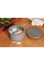 Cement Dual Chamber Salt Cellar Divided Compartments With Lid and Spoon