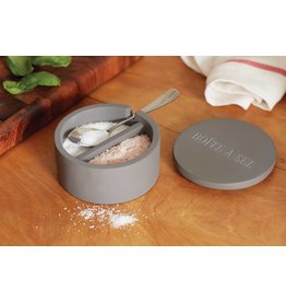 Cement Dual Chamber Salt Cellar Divided Compartments With Lid and Spoon