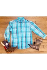 Panhandle Panhandle Youth Turquoise Plaid Stretch Snap Shirt