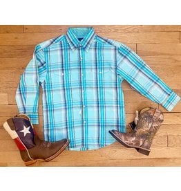Panhandle Panhandle Youth Turquoise Plaid Stretch Snap Shirt