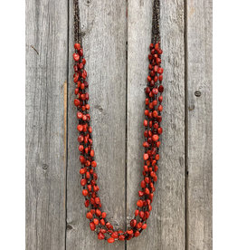 J.Forks 5 Strand Red Coral And Brown Pin Shell