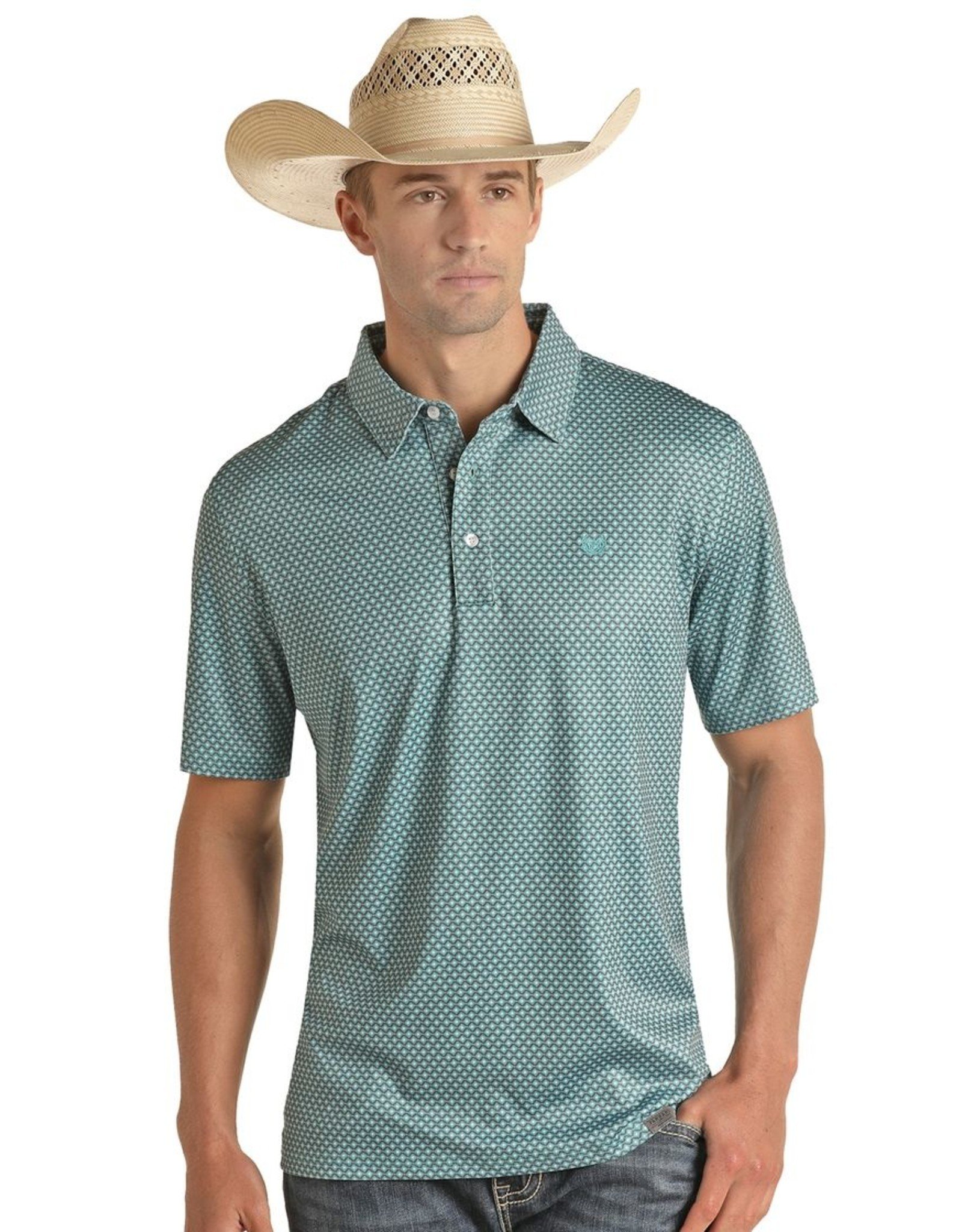 Panhandle Performance Geo Button Knit Polo Turquoise