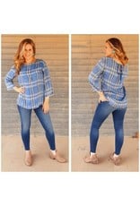 Tribal Tribal Plaid Chambray Blouse with Back Bow