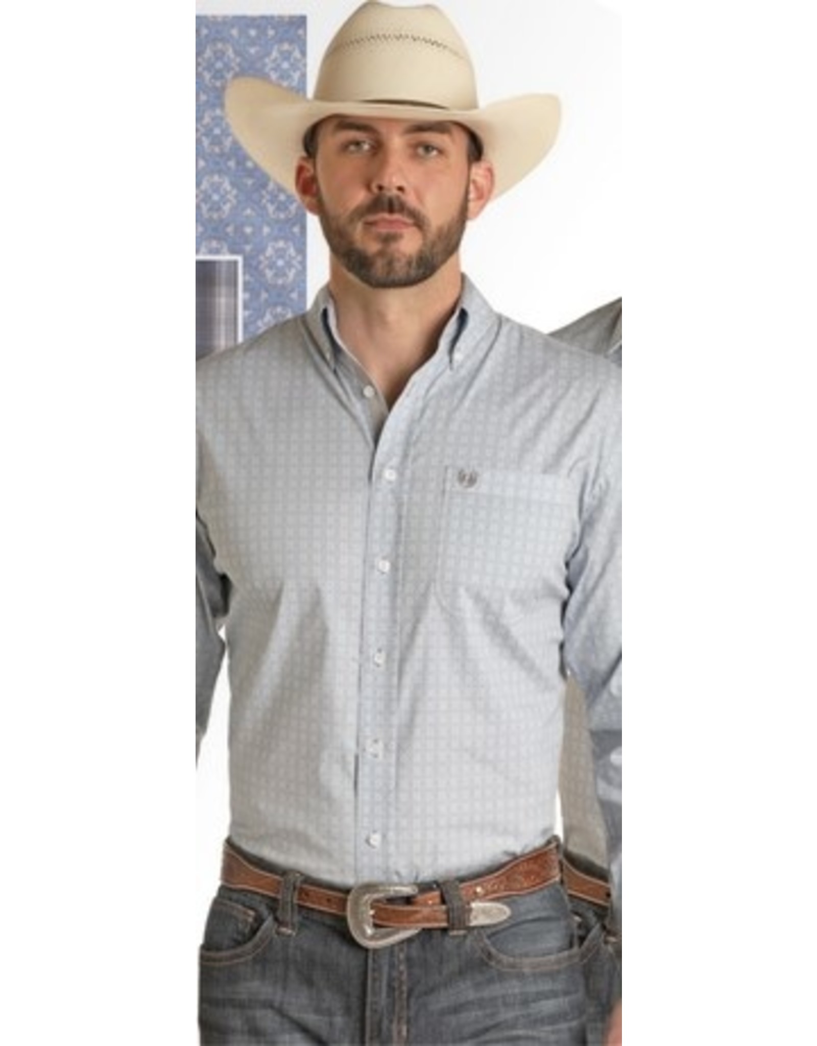 Panhandle Rough Stock Mens Geo Long Sleeve Button Slate