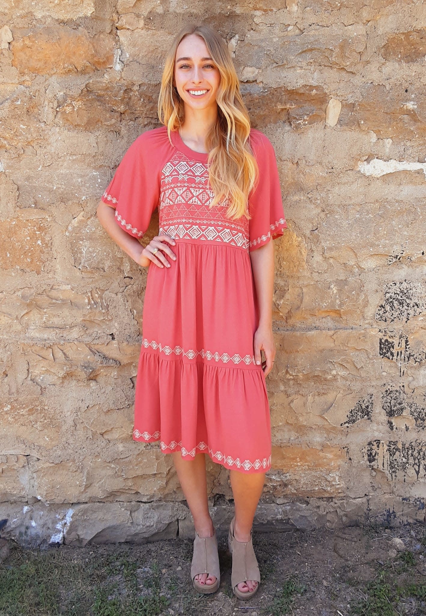 alaina midi dress Women's Belted Basket Patterned Chiffon Midi Alaina Dress Brown | Medium