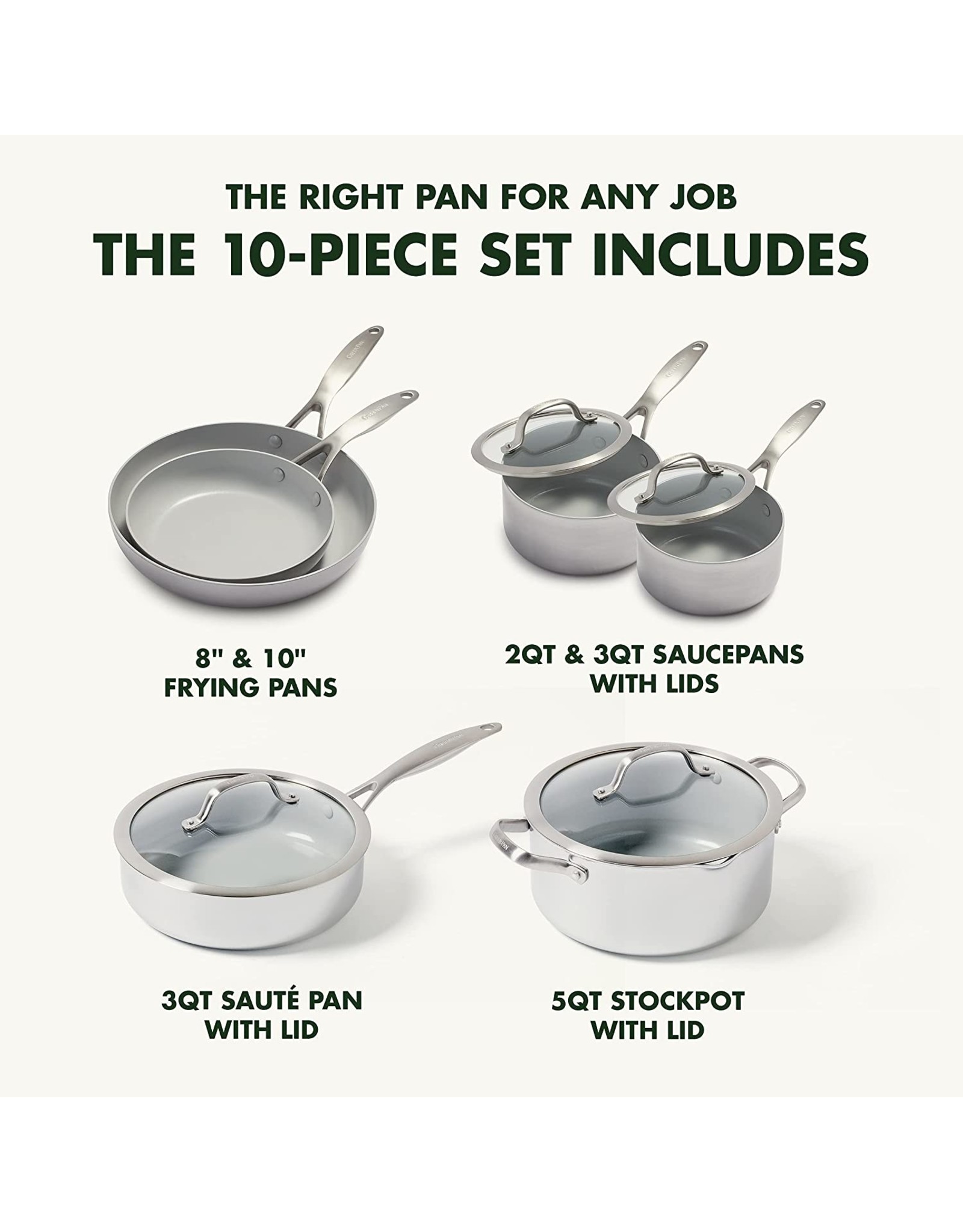 GreenPan 10-pc Stainless Steel Ceramic Non-Stick Tri-ply Cookware Set