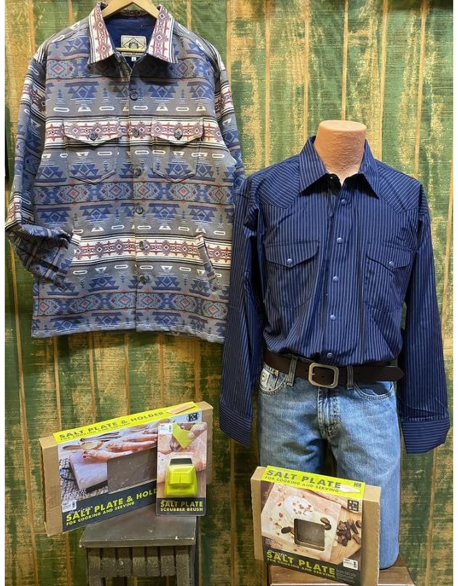 Panhandle Mens Long Sleeve Stripe Satin Dobby