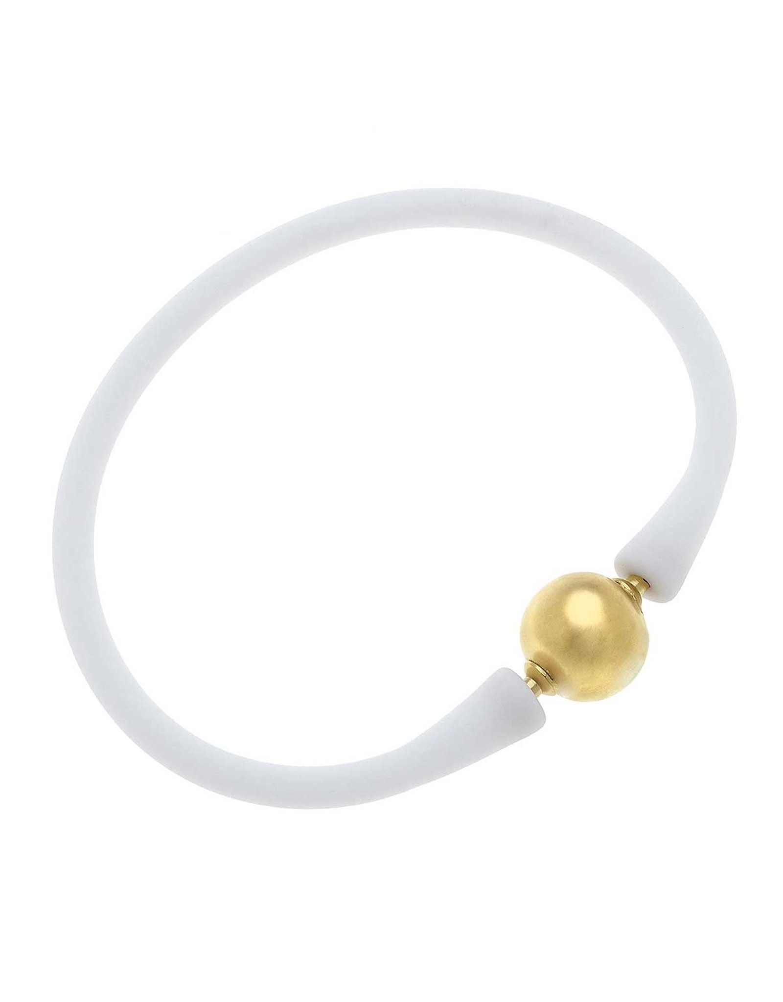 Bali 24K Gold Plated Ball Bead Silicone Bracelet in White
