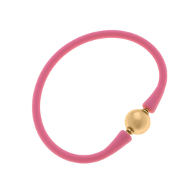 Bali 24K Gold Plated Ball Bead Silicone Bracelet Bubblegum