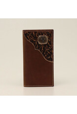 Debossed Rodeo Floral Tooled Cross Conch Brown Wallet