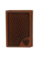 Ariet Trifold Basket Weave Shield Tan Wallet