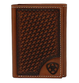 Ariat Ariet Trifold Basket Weave Shield Tan Wallet