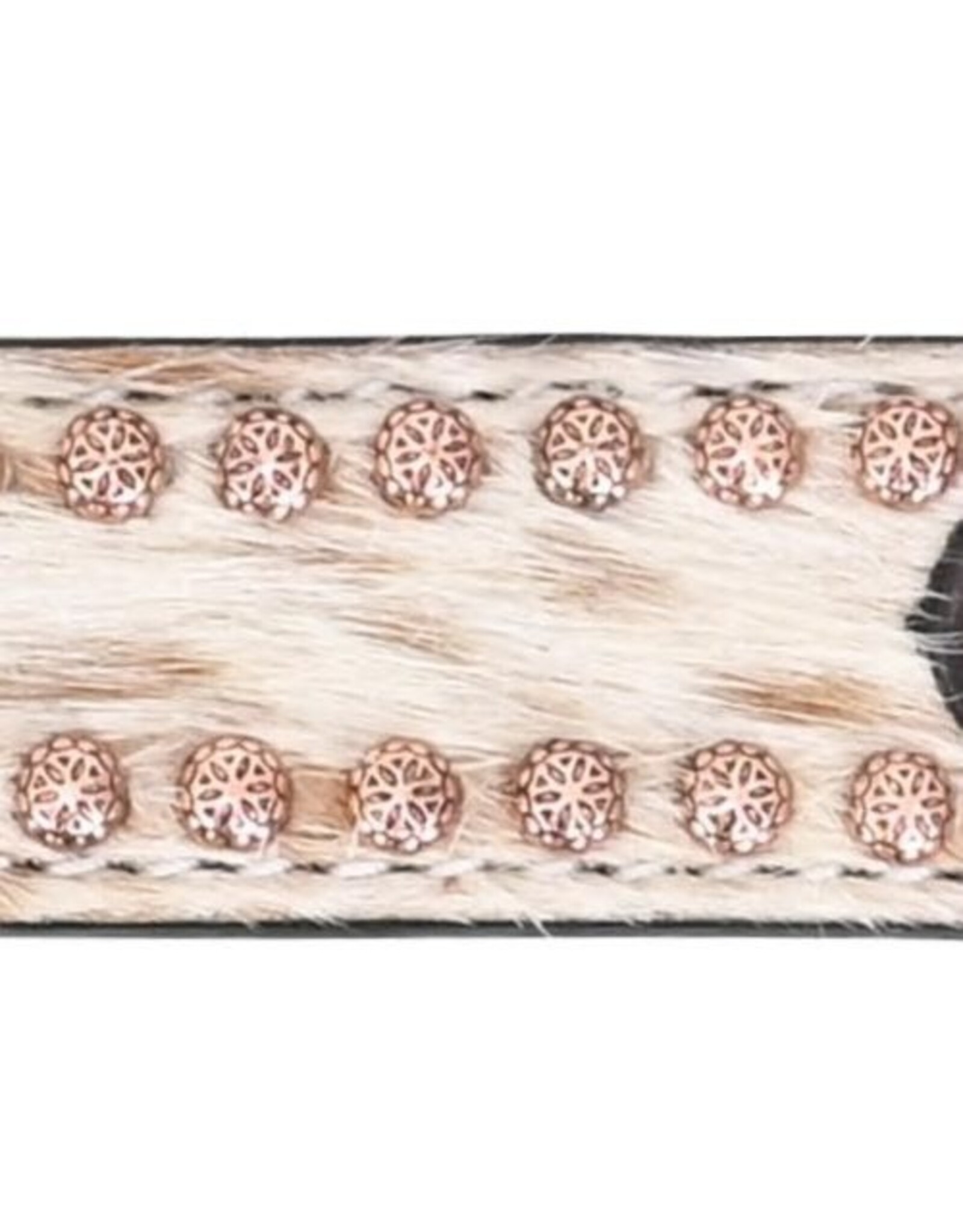 Dog Collar with Hair On, Flower Spots, Carving & TT Finish 12-14" Small