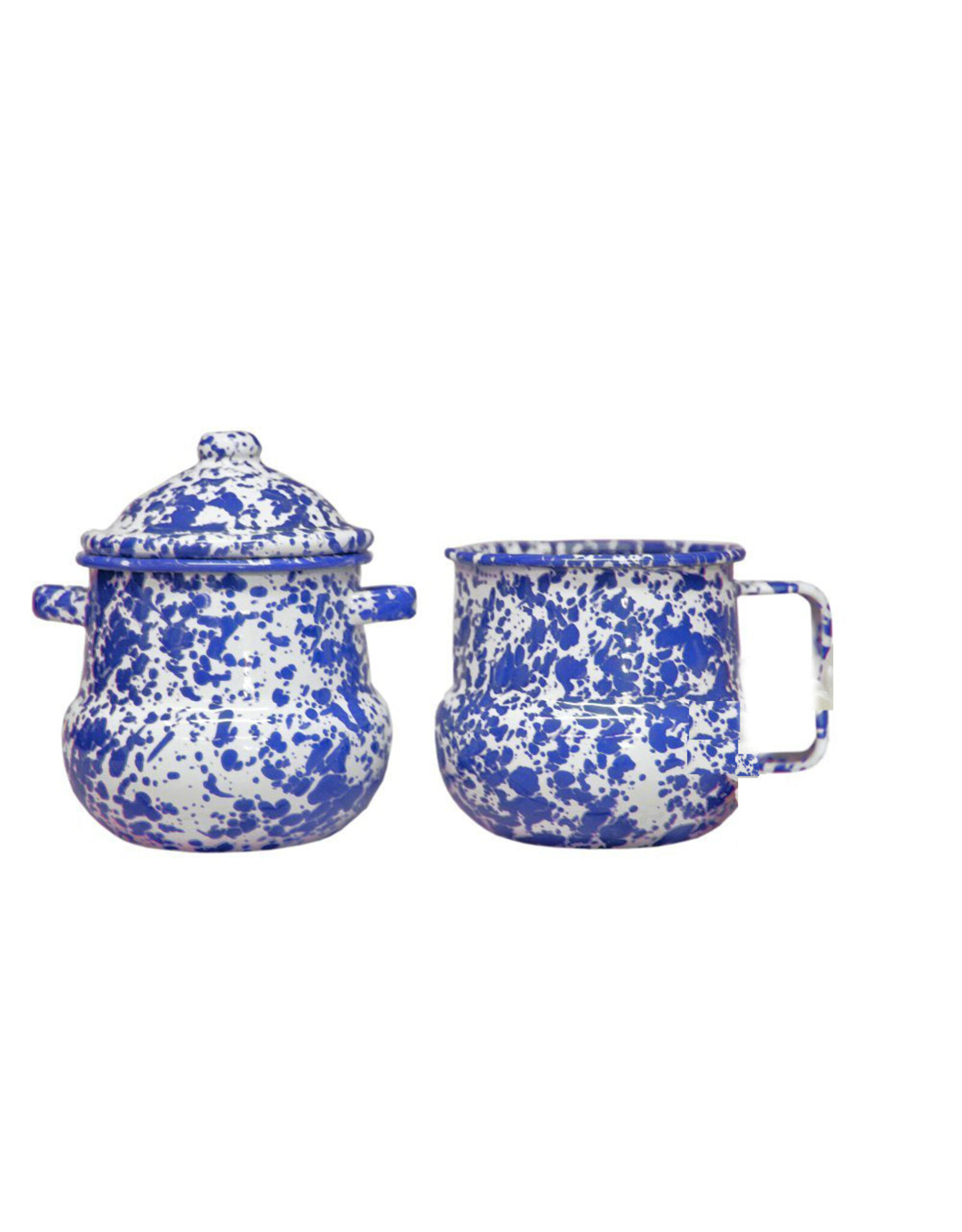 Enamelware 2-pc Creamer & Sugar Set Splatterware Blue