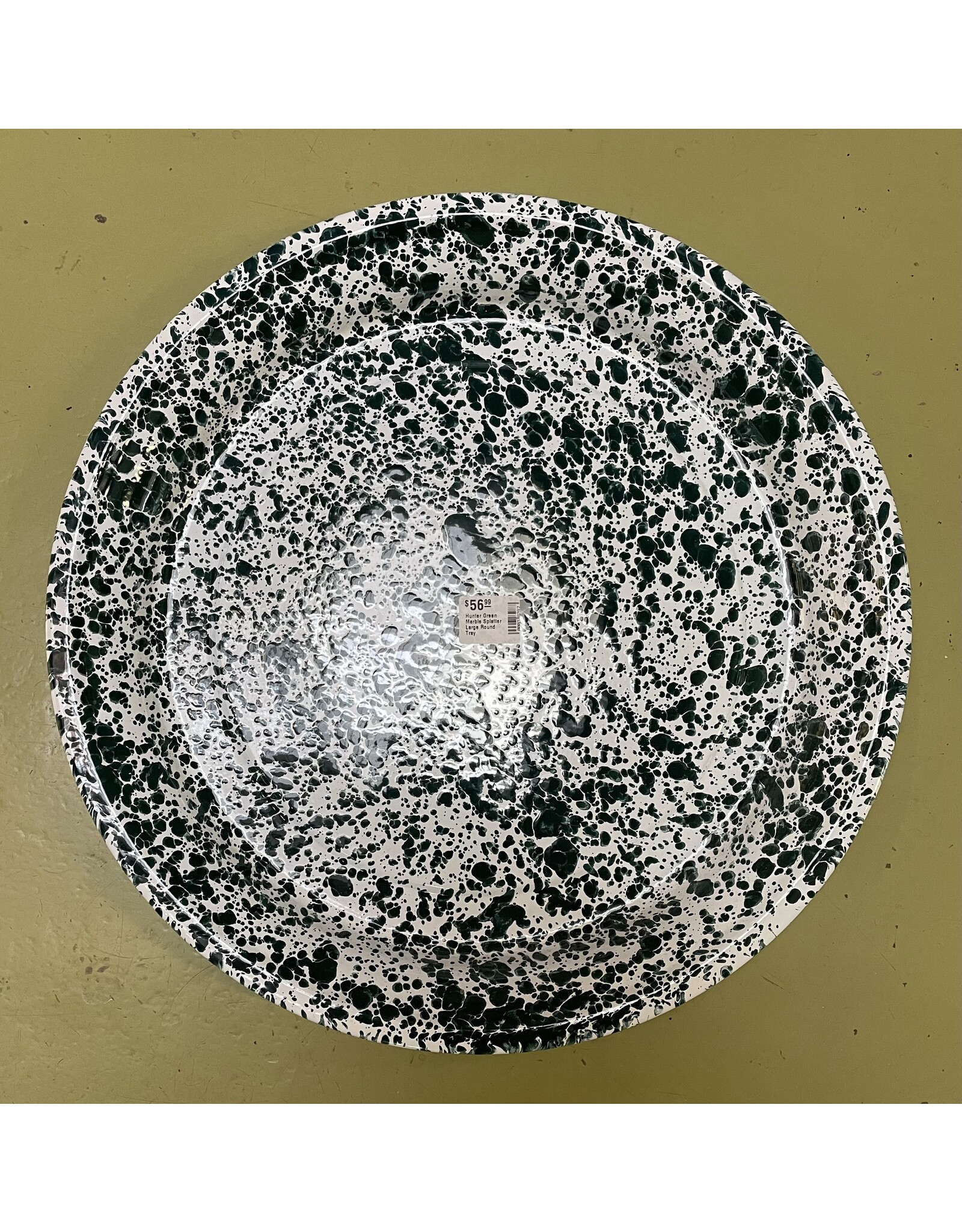 Hunter Green Marble Splatter Medium Round Tray 15 Inch